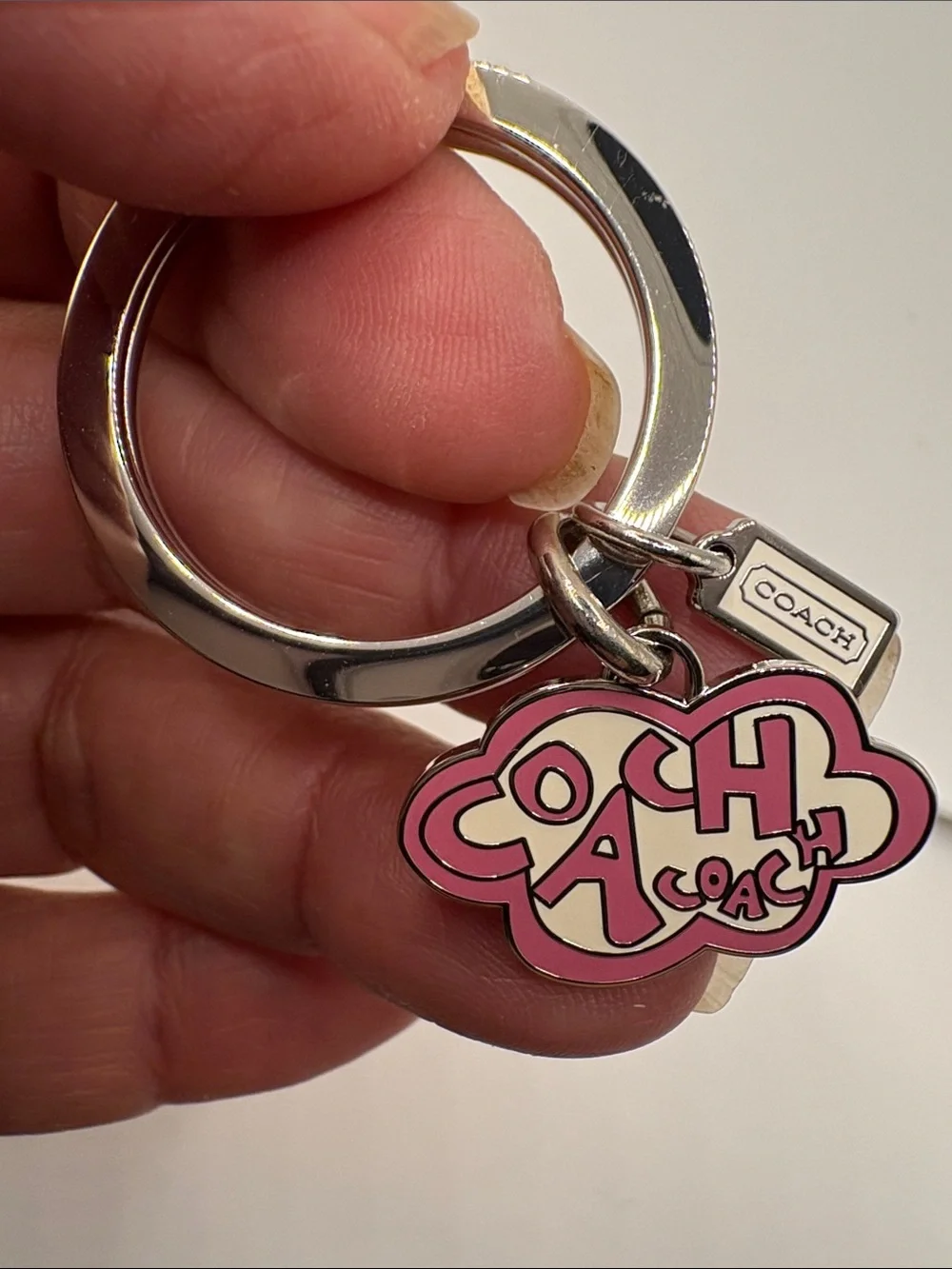 Coach Pink and Silver Poppy Cloud Logo Keychain
